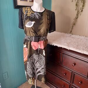 RIMMA K Shift Dress With Beautiful Bird Print Large